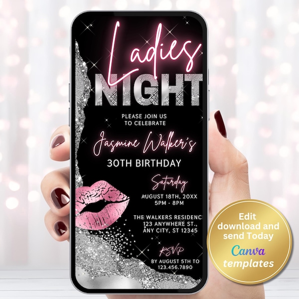 Ladies Night Invitation, Girls Weekend Digital Template for Birthday Party Invite, Sleepover Invite