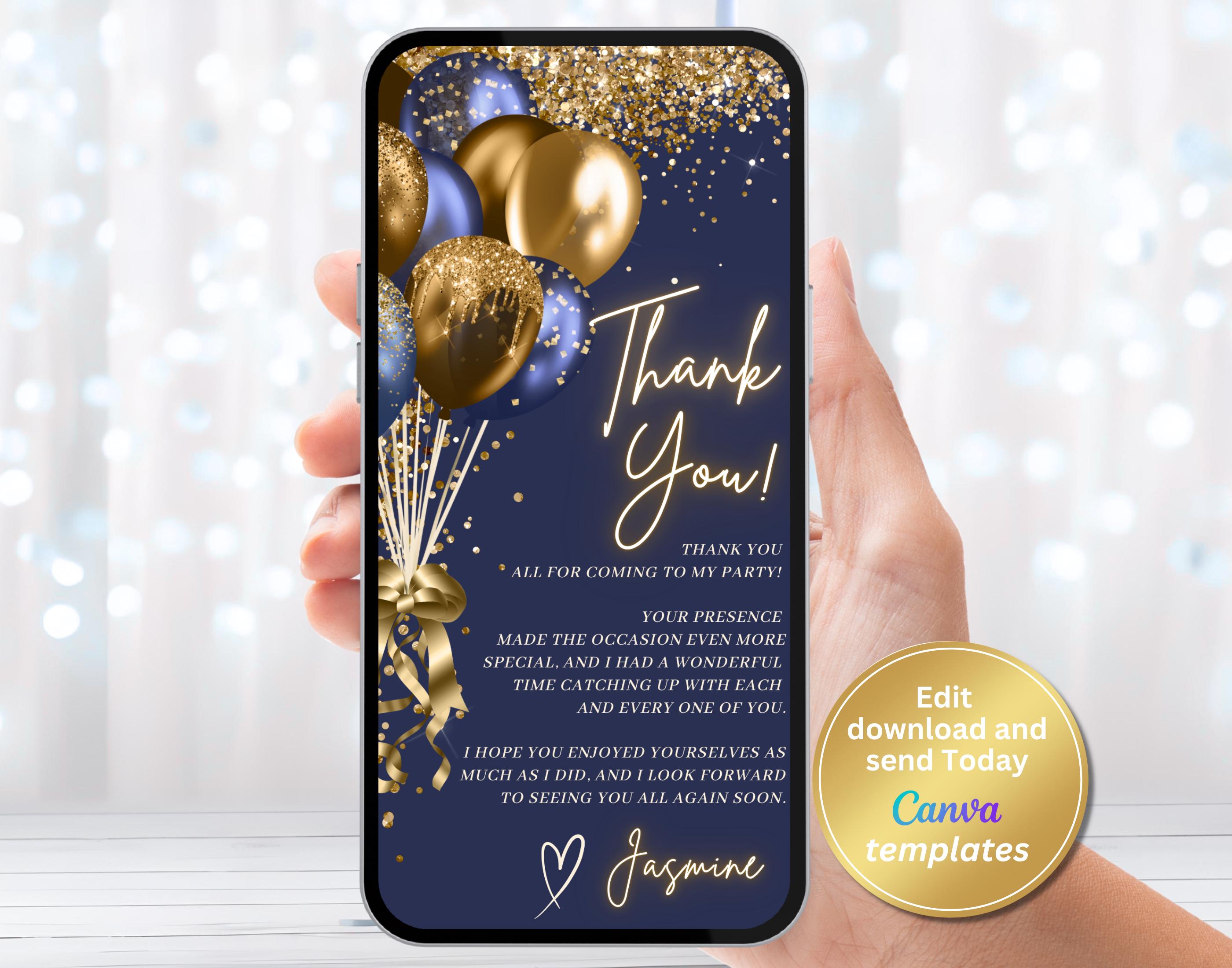 Navy Blue Gold Thank You Message, Editable Canva Template, Digital ...