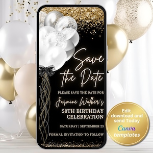 Elegant Gold Glitter Save the Date Invitation: Birthday, Graduation (Digital Download)