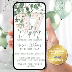 Digital 37th Birthday Party Invitation, Women 37th Birthday, Phone Text Message, Digital Invite, Editable Template, Instant Download