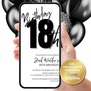 Faire-part 18e anniversaire minimaliste pour homme et femme - Evite numérique modifiable, téléchargement immédiat