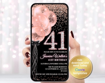 41st Birthday Party Invitation, Phone Text Message, Digital Invite, Editable Template, Instant Download