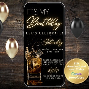 Invitación digital a fiesta de cumpleaños para hombres / Editable todo el texto / Descarga instantánea / Cualquier edad