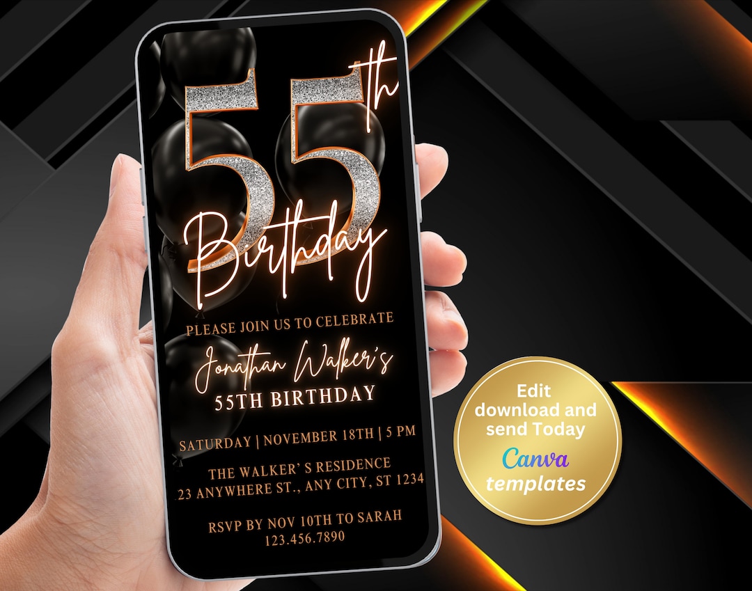 Digital 55th Birthday Invitation Template, 55th Bday Invite, Phone Text ...