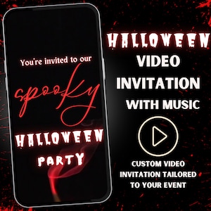 Halloween Video Invitation, Halloween Party Invite, Skeleton Invitation, Spooky Halloween, Video Invite, Scary, Black Red