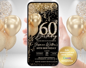 Invito per la festa del 60° compleanno - Invito digitale modificabile per donne - Download immediato