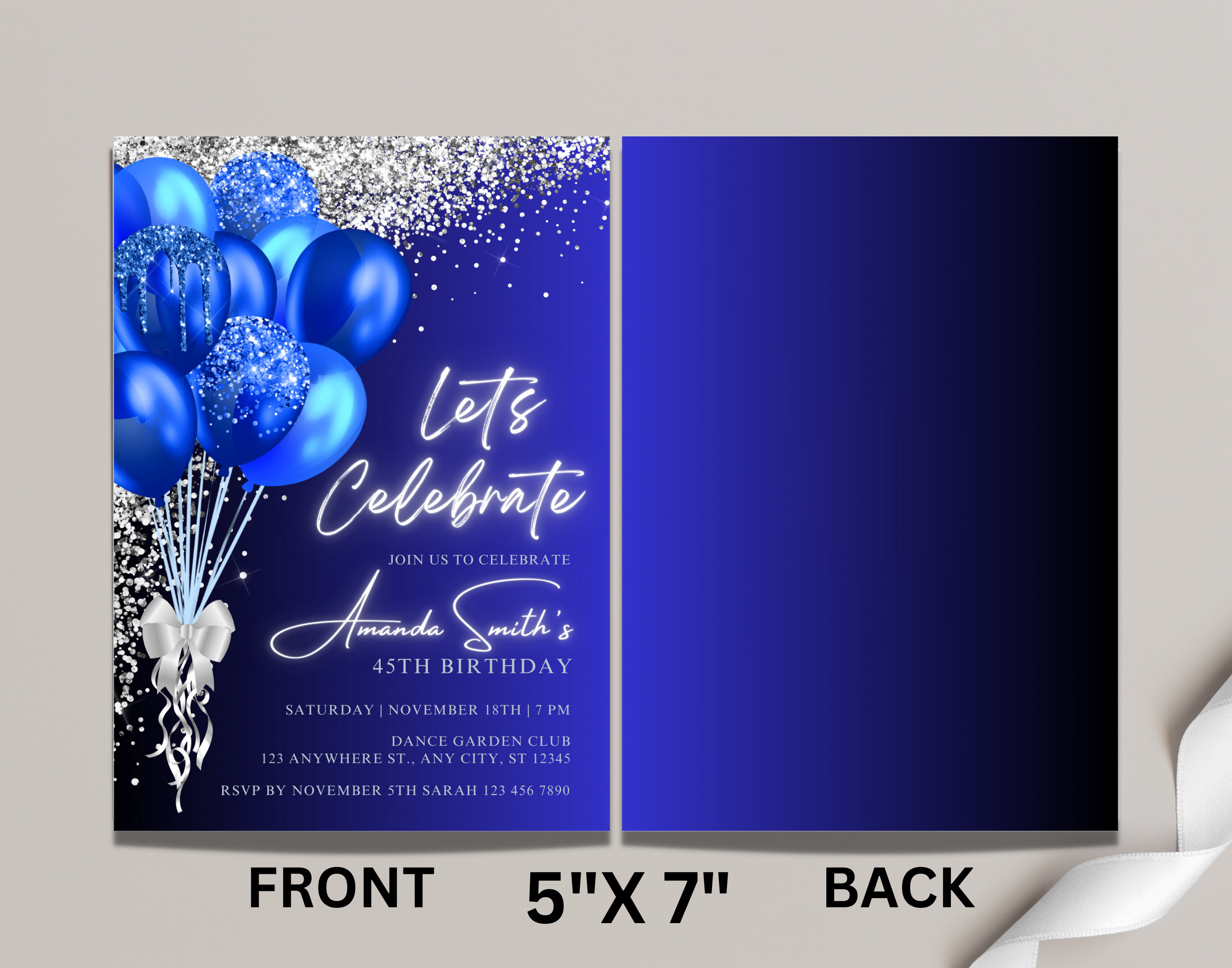 Editable Royal Blue Birthday Party Invitation, Printable 5x7 Invitation,  Evite, Editable Template, Instant Download - Etsy, image size:2800x2200