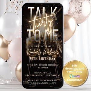 Digital Talk Thirty to Me Party Invite - 30th Birthday invite - Editable 30th Birthday Canva Template, 30th Invitation, Instant Download