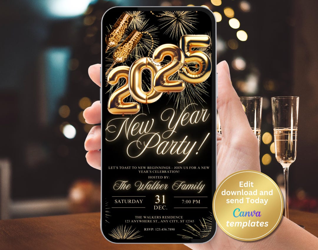 Digital 2025 New Year's Party Invitation, 2025 New Year's Eve
