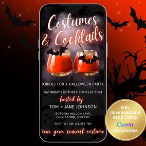 Digital Costumes and Cocktails Halloween Party Invitation - Editable Halloween Party Invitation Template - Instant Download