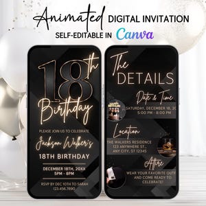 Animated 18th Birthday Invitation for Him – Editable Digital Video Evite – Modern 18th Birthday Party Invite for Men – Instant Download