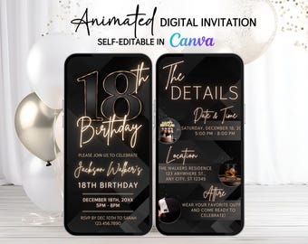 Invito animato per il 18° compleanno, invito video moderno (download digitale)