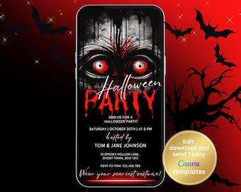 Halloween Party Invitation, Spooky Halloween Invite, Editable Canva Template, Digital Halloween Invitation, Instant Download
