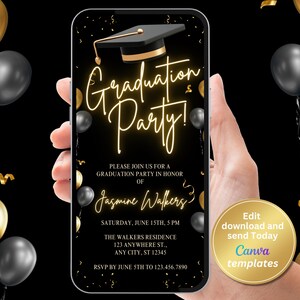 Editable Black Gold Graduation Party Invitation - Modern Graduation Announcement Template - Digital Grad Party Invite - Instant Download