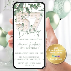Digital 57th Birthday Party Invitation, Women 57th Birthday, Phone Text Message, Digital Invite, Editable Template, Instant Download