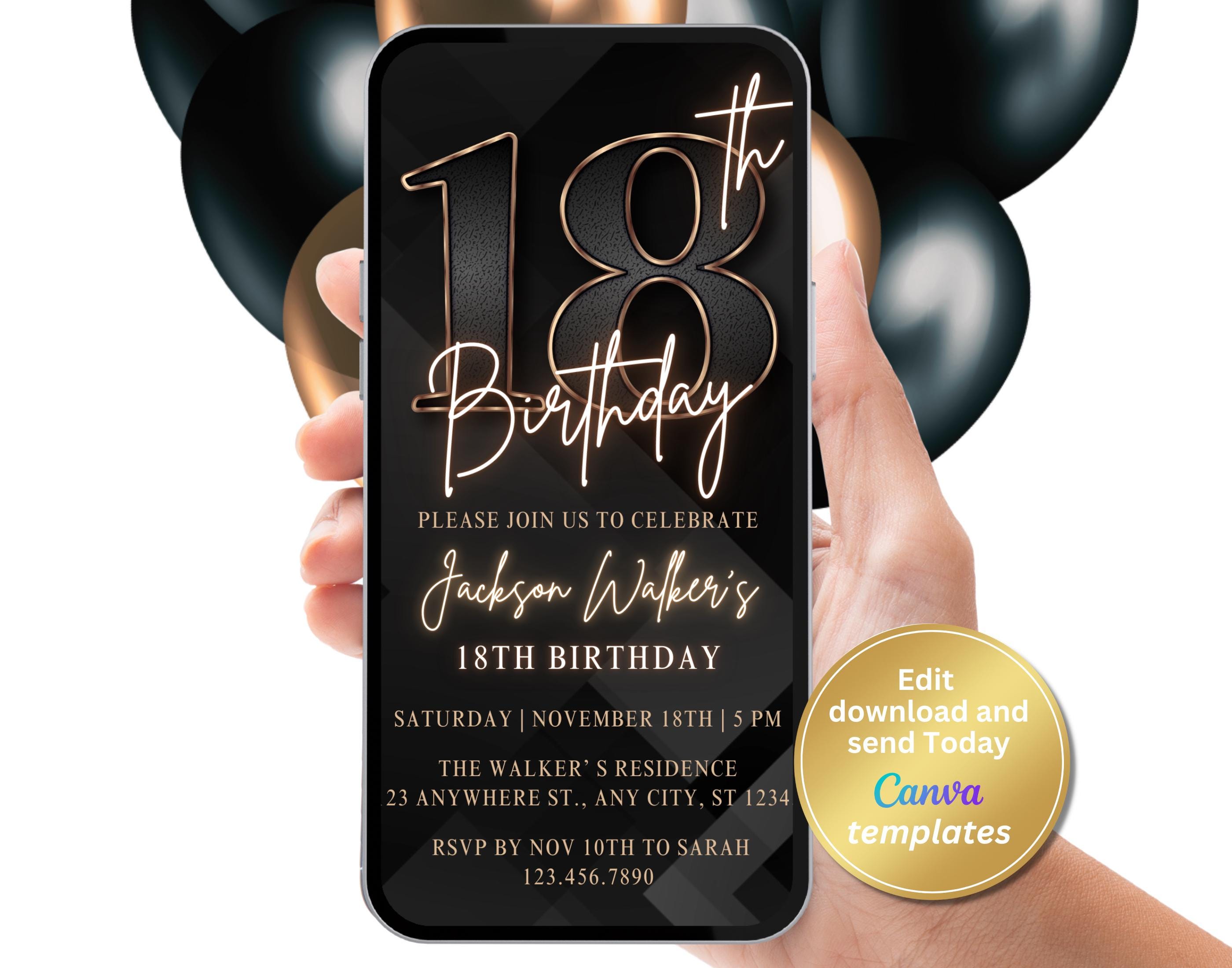 Biglietti Invito 18 Anni Edition Colibri - Confezione 10 Pezzi A6 Nero Oro - Foto 5