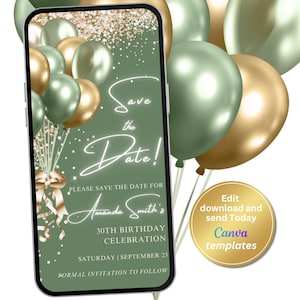 Digital Sage Green Save The Date Invitation, Phone Text Message Evite, Editable Template, Instant Download