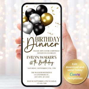 Digital Birthday Dinner Invitation - Dinner Party Invite - Any Age - Editable Template - Instant Download - Birthday Invitation