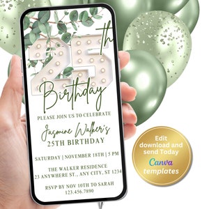 Digital 25th Birthday Party Invitation, 25th Birthday Girl, Phone Text Message, Digital Invite, Editable Template, Instant Download