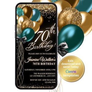 Digitale Einladung zum 70. Geburtstag, E-Card zum 70. Geburtstag, Telefon-Textnachricht, digitale Einladung, bearbeitbare Vorlage, Sofort-Download