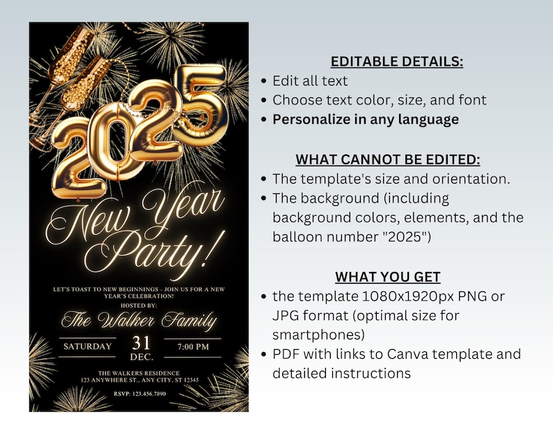 Digital 2025 New Year's Party Invitation, 2025 New Year's Eve