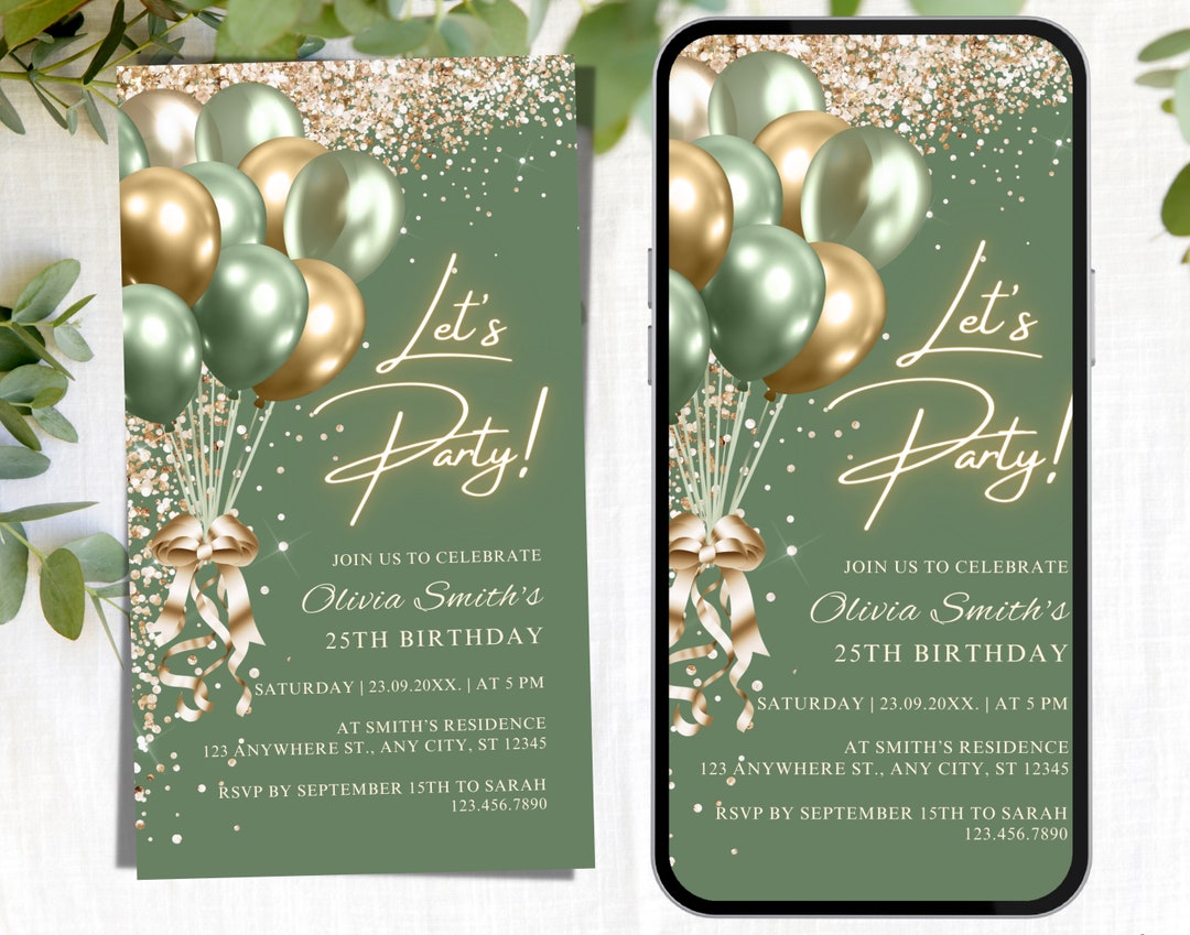 Digital Sage Green Birthday Party Invitation Sage Green Gold - Etsy