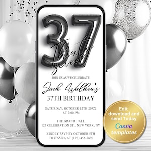 Minimalist 37th Birthday Party Invitation – Modern Digital Evite | Editable 37th Party Invite for Men & Women – Instant Download