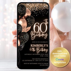 Digital 60th Birthday Party Invitation - Rose Gold Elegant Birthday Template - Editable for Any Age - Instant Download