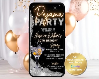 Customizable Sleepover Party Invitation, Adult Slumber Party Invite - Digital Girls Night In Invitation - Adult Pajama Party Invite Template