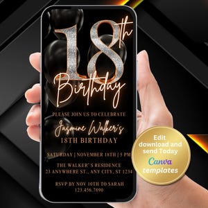 Digital 18th Birthday Invitation Template, 18th Birthday Invite, Phone Text Message, Digital Invite, Editable Template, Instant Download