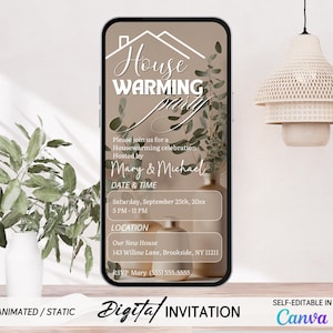 Housewarming Invite, Editable Canva Template, Digital or Animated New Home Party Invite