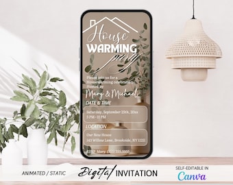 Housewarming Invite, Editable Canva Template, Digital or Animated New Home Party Invite