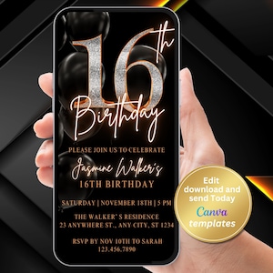 Digital 16th Birthday Invitation Template, Sixteen Teen Invite, Phone Text Message, Digital Invite, Editable Template, Instant Download