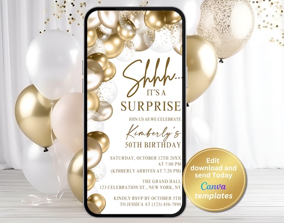 Shhh... It's a Surprise! Birthday Invitation – Digital Download – Editable Surprise Party Invite for Women – Customizable for Any Age