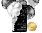 Digital Birthday Invitation Template, Black White Invite, Editable Invite