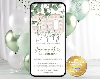 Digital 30th Birthday Party Invitation, Digital Invite, Editable Template, Instant Download