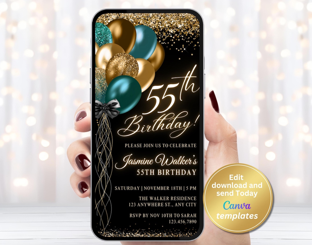 Digital 55th Birthday Invitation, Phone Text Message, Digital Invite ...