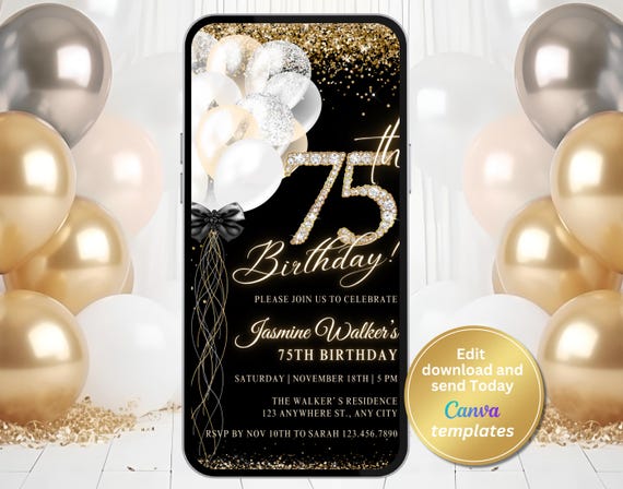 Elegant 75th Birthday Invitation Diamond 75th With Diamonds Birthday