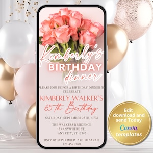 Digital Birthday Dinner Invitation, Birthday Party Invite, Birthday Invitation, Dinner Template, Text Message Evite, Dinner Invite