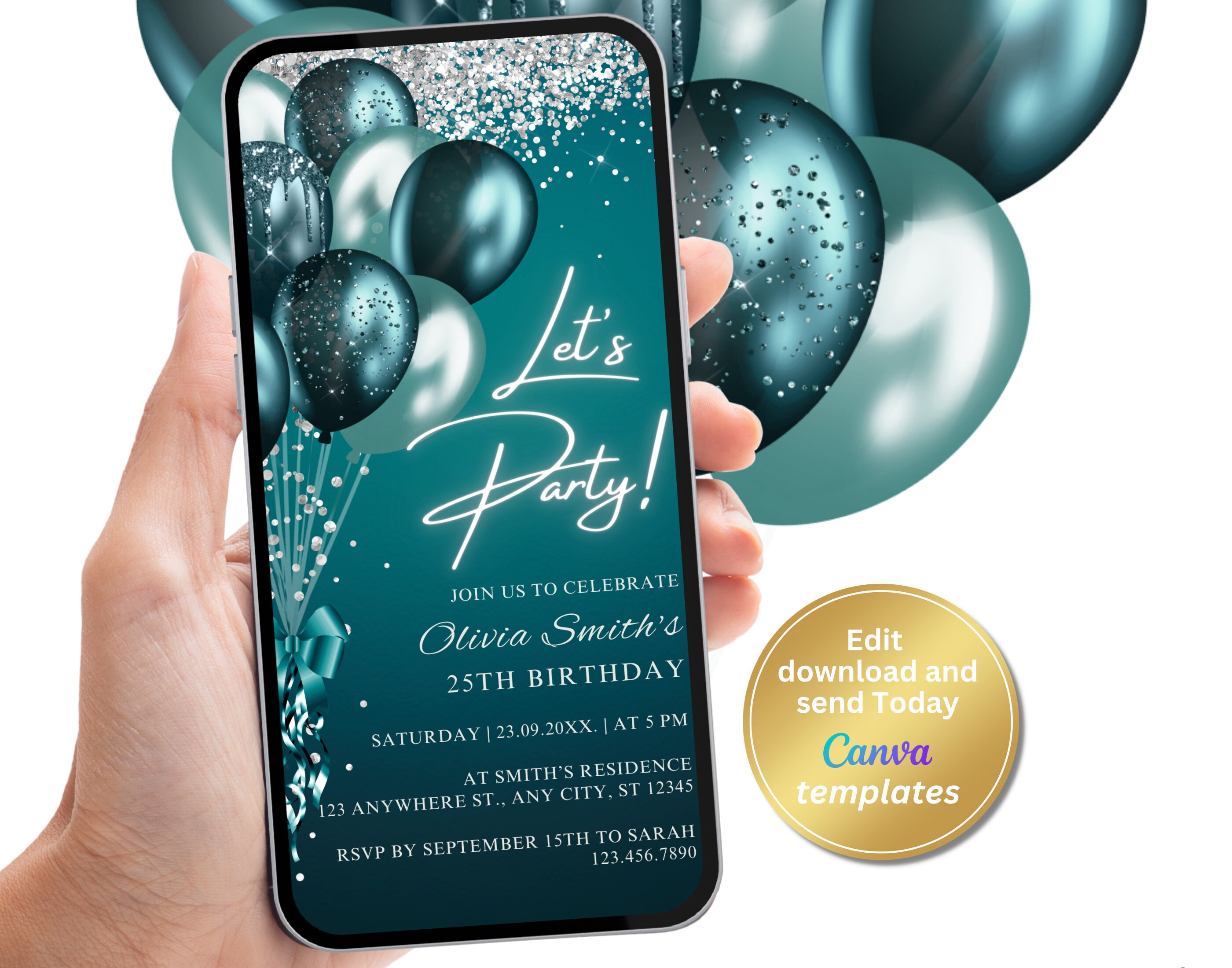 Teal & Silver Glitter Birthday Tablecloth (2-Pack) - 70x42 Inch Disposable Plastic Party Table Cover - View #10
