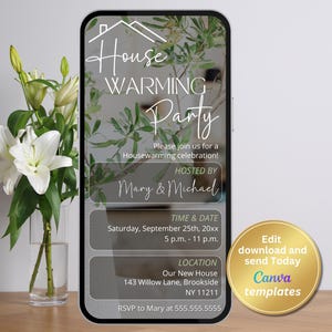 Convite para festa de inauguração de casa moderna por telefone – Convite digital editável para comemoração de inauguração de casa – Download instantâneo, Convite para festa de inauguração de casa nova