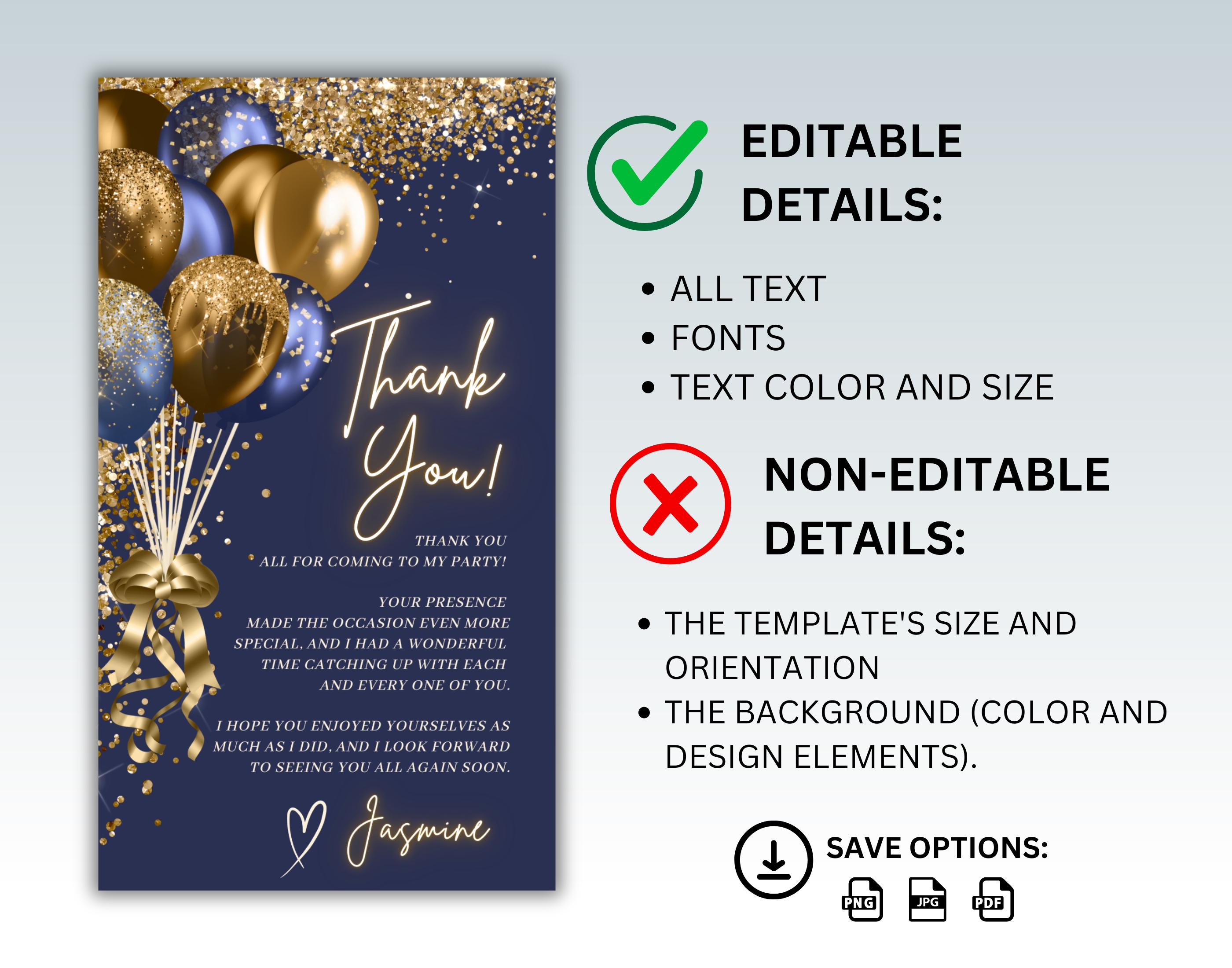 Navy Blue Gold Thank You Message, Editable Canva Template, Digital ...