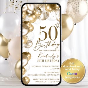 Digital 50th Birthday Invitation – Elegant Editable Template – Birthday Party & Dinner Invite for Women - for Any Age - Instant Download