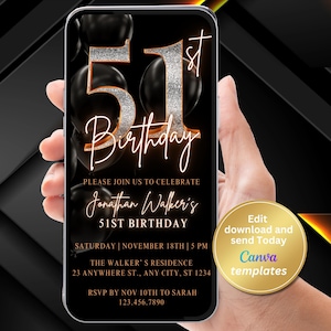 Modèle numérique d'invitation pour 51e anniversaire, invitation pour 51e anniversaire, SMS téléphonique, invitation numérique, modèle modifiable, téléchargement immédiat