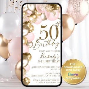 50th Birthday Invitation for Women – Editable Template for Any Age – Instant Download – 50th Birthday Dinner Party & Celebration Invitation