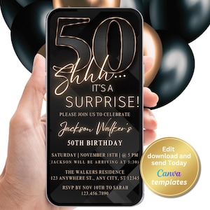 Digital Surprise 50th Birthday Party Invitation for Him - Phone Invite for Men - Modern Style - Digital Invite for Men - Digital Download