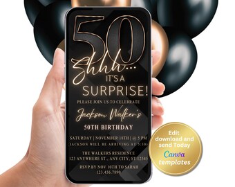 Digital Surprise 50th Birthday Party Invitation for Him, Invite for Men, Instant Download