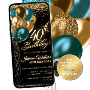 Faire-part numérique pour 40e anniversaire, modifiable pour tous les âges, SMS téléphonique, invitation numérique, modèle modifiable, téléchargement immédiat