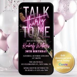 Talk Thirty to Me 30th Birthday Invitation - Digital Dirty Thirty Party Invite - Editable Canva Template, Instant Download, Birthday Invite