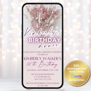 Digital Birthday Dinner Invitation, Birthday Party Invite, Dinner Party Invite, Editable Template, Text Evite, Dinner Party, Dinner Invite